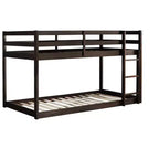 Litera doble de madera maciza con escalera, plataformas superior e inferior con listones reforzados, marrón