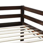 Litera doble de madera maciza con escalera, plataformas superior e inferior con listones reforzados, marrón