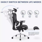Silla de oficina ergonómica, silla de escritorio ergonómica de respaldo alto con soporte lumbar ajustable, silla de oficina en casa de malla, silla de juego con reposapiés