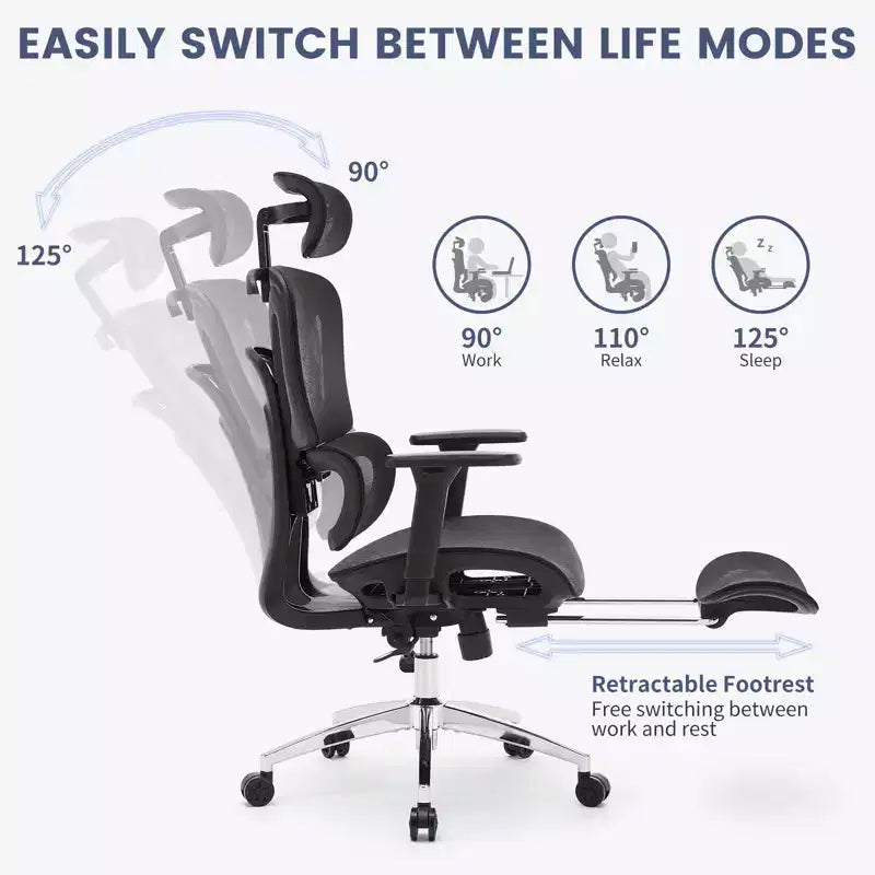 Silla de oficina ergonómica, silla de escritorio ergonómica de respaldo alto con soporte lumbar ajustable, silla de oficina en casa de malla, silla de juego con reposapiés