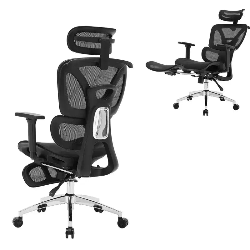 Silla de oficina ergonómica, silla de escritorio ergonómica de respaldo alto con soporte lumbar ajustable, silla de oficina en casa de malla, silla de juego con reposapiés
