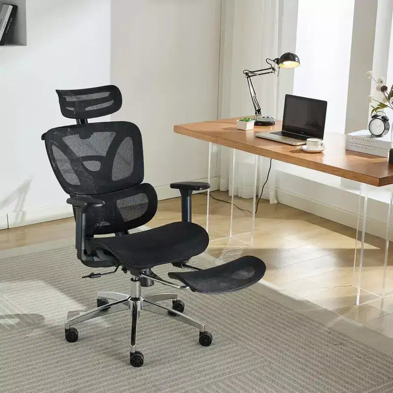 Silla de oficina ergonómica, silla de escritorio ergonómica de respaldo alto con soporte lumbar ajustable, silla de oficina en casa de malla, silla de juego con reposapiés