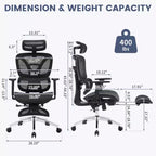 Silla de oficina ergonómica, silla de escritorio ergonómica de respaldo alto con soporte lumbar ajustable, silla de oficina en casa de malla, silla de juego con reposapiés