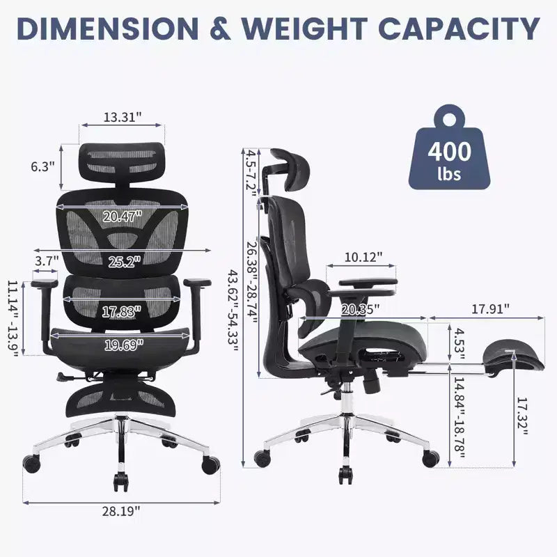 Silla de oficina ergonómica, silla de escritorio ergonómica de respaldo alto con soporte lumbar ajustable, silla de oficina en casa de malla, silla de juego con reposapiés