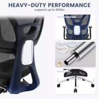 Silla de oficina ergonómica, silla de escritorio ergonómica de respaldo alto con soporte lumbar ajustable, silla de oficina en casa de malla, silla de juego con reposapiés