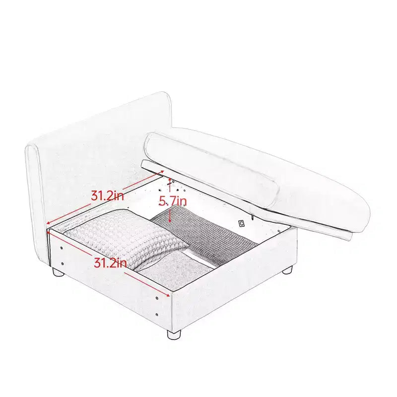 Sofá Elegante de Chenilla Blanca con Asiento de Almacenamiento y Otomana, en Forma de U de 3 Plazas con Respaldo y Apoyabrazos Cilíndricos