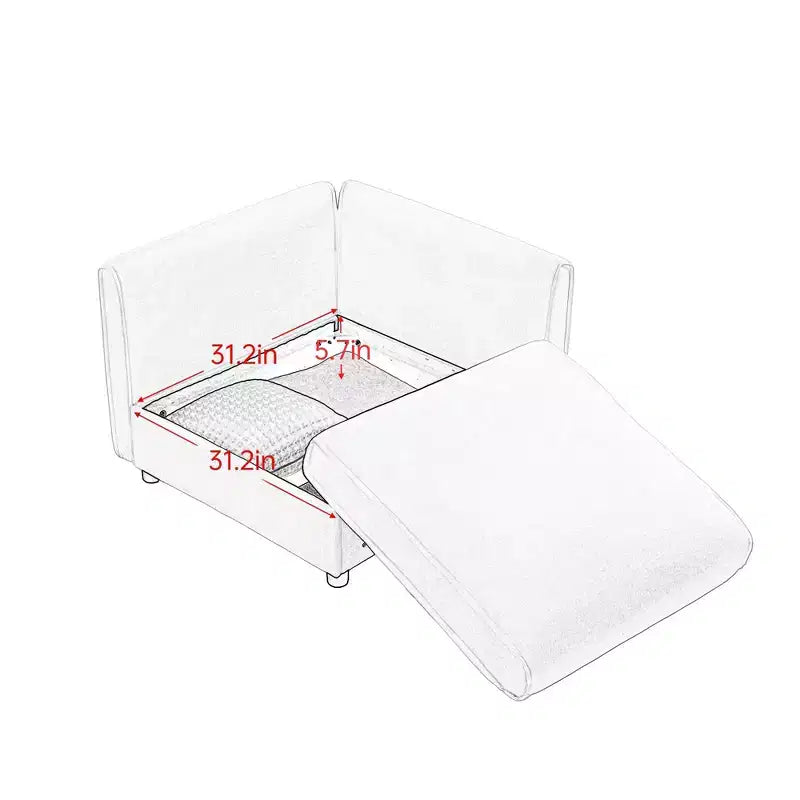 Sofá Elegante de Chenilla Blanca con Asiento de Almacenamiento y Otomana, en Forma de U de 3 Plazas con Respaldo y Apoyabrazos Cilíndricos