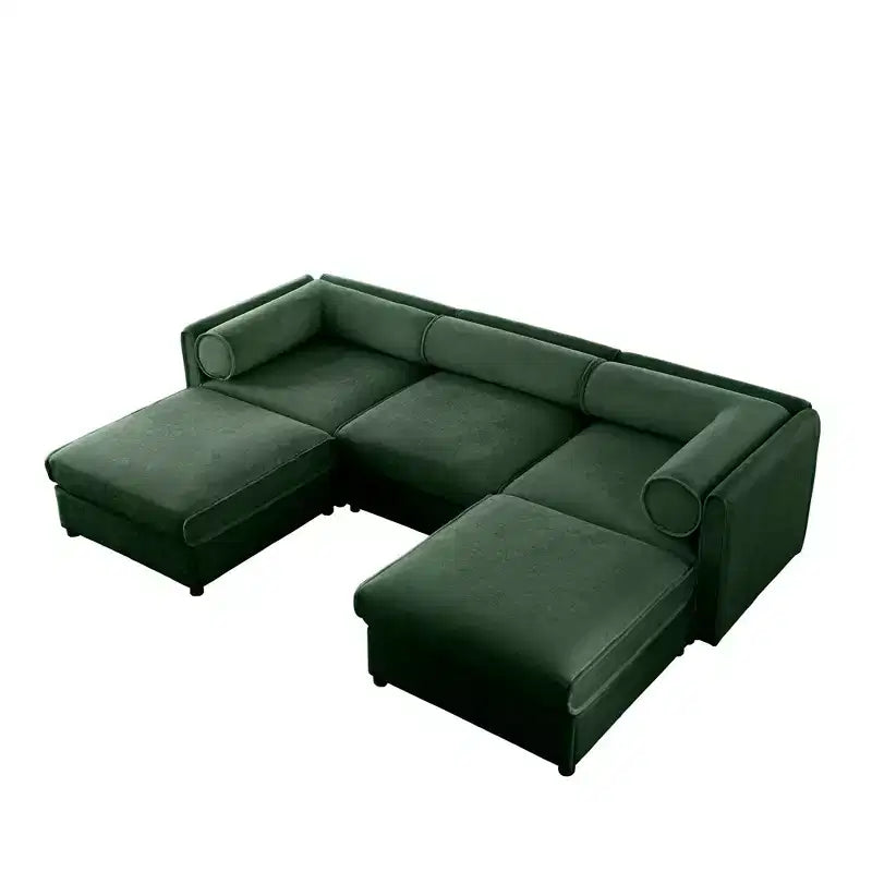 Sofá Elegante de Chenilla Blanca con Asiento de Almacenamiento y Otomana, en Forma de U de 3 Plazas con Respaldo y Apoyabrazos Cilíndricos