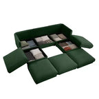 Sofá Elegante de Chenilla Blanca con Asiento de Almacenamiento y Otomana, en Forma de U de 3 Plazas con Respaldo y Apoyabrazos Cilíndricos