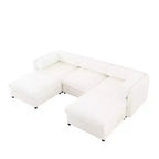 Sofá Elegante de Chenilla Blanca con Asiento de Almacenamiento y Otomana, en Forma de U de 3 Plazas con Respaldo y Apoyabrazos Cilíndricos