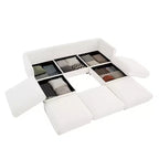 Sofá Elegante de Chenilla Blanca con Asiento de Almacenamiento y Otomana, en Forma de U de 3 Plazas con Respaldo y Apoyabrazos Cilíndricos