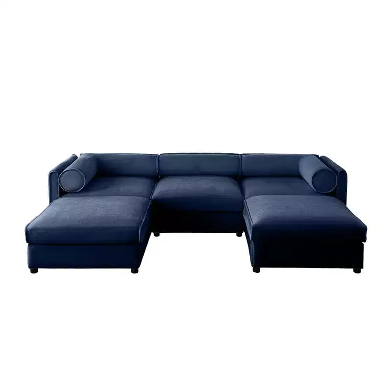 Sofá Elegante de Chenilla Blanca con Asiento de Almacenamiento y Otomana, en Forma de U de 3 Plazas con Respaldo y Apoyabrazos Cilíndricos
