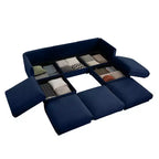 Sofá Elegante de Chenilla Blanca con Asiento de Almacenamiento y Otomana, en Forma de U de 3 Plazas con Respaldo y Apoyabrazos Cilíndricos