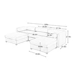 Sofá Elegante de Chenilla Blanca con Asiento de Almacenamiento y Otomana, en Forma de U de 3 Plazas con Respaldo y Apoyabrazos Cilíndricos