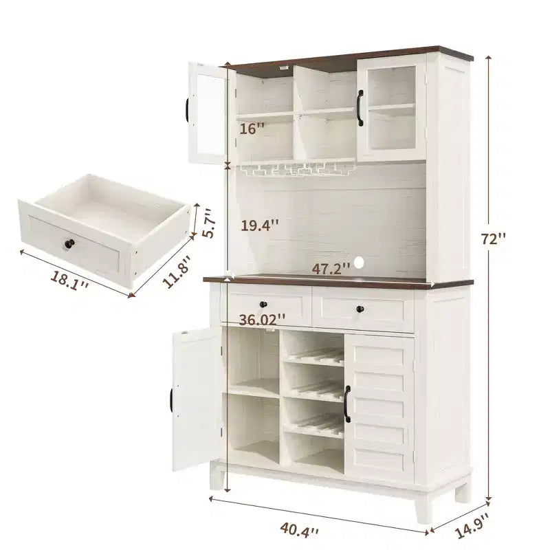 Mueble Despensa de Cocina de 72 Pulgadas de Alto con 4 Puertas y 2 Cajones, Botellero, Gran Almacenamiento de Cocina, Estante Ajustable, Barra de Café y Vino
