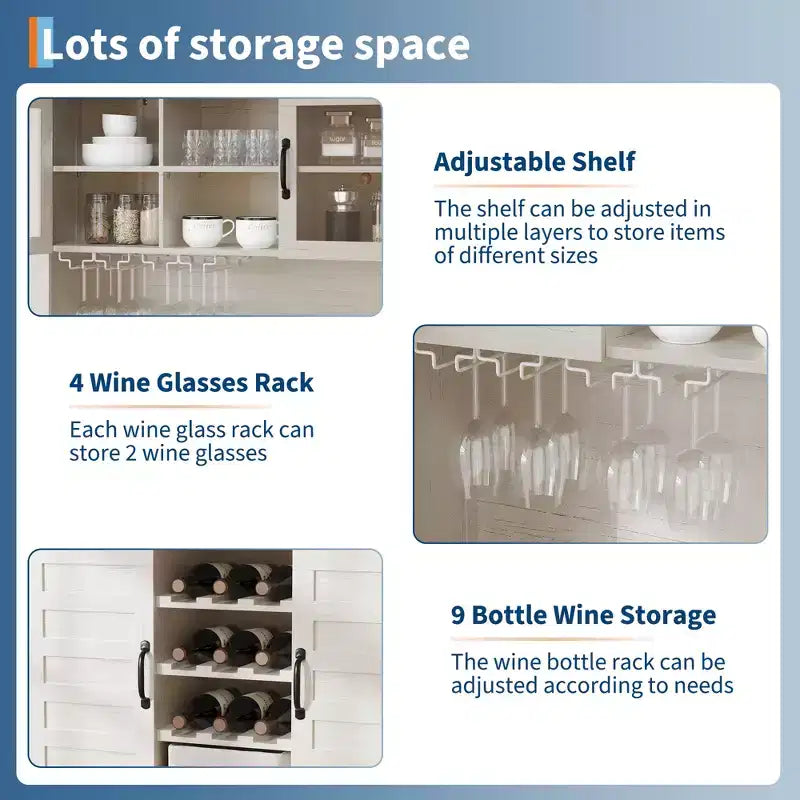 Mueble Despensa de Cocina de 72 Pulgadas de Alto con 4 Puertas y 2 Cajones, Botellero, Gran Almacenamiento de Cocina, Estante Ajustable, Barra de Café y Vino