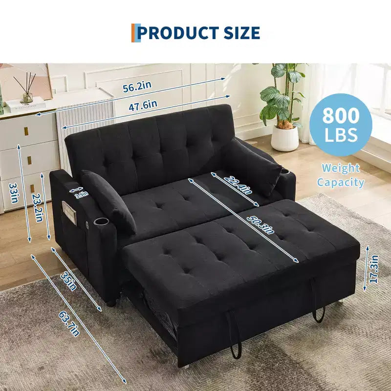 Sofá cama convertible 3 en 1, sofás de pana con cama extraíble, respaldo ajustable, puerto de carga, sofá moderno para sala de estar
