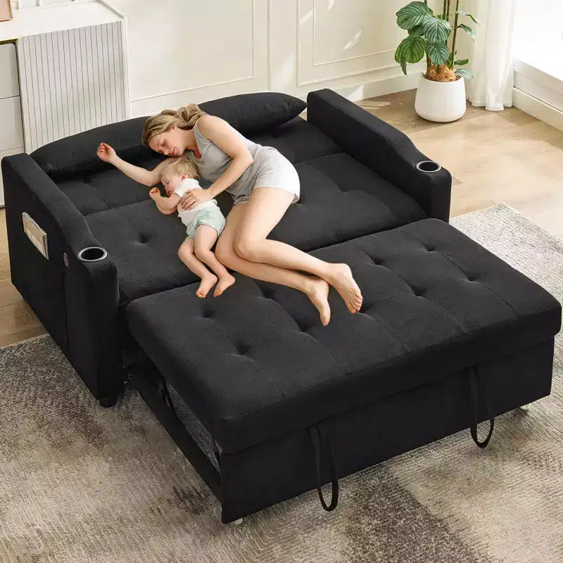 Sofá cama convertible 3 en 1, sofás de pana con cama extraíble, respaldo ajustable, puerto de carga, sofá moderno para sala de estar