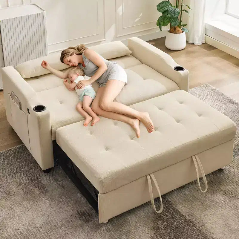 Sofá cama convertible 3 en 1, sofás de pana con cama extraíble, respaldo ajustable, puerto de carga, sofá moderno para sala de estar