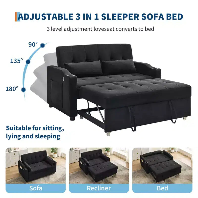 Sofá cama convertible 3 en 1, sofás de pana con cama extraíble, respaldo ajustable, puerto de carga, sofá moderno para sala de estar