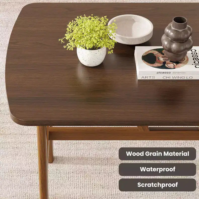 Mesa de comedor de 47" para 4-6 personas, mesa de cocina de madera con marco de metal resistente, nogal oscuro