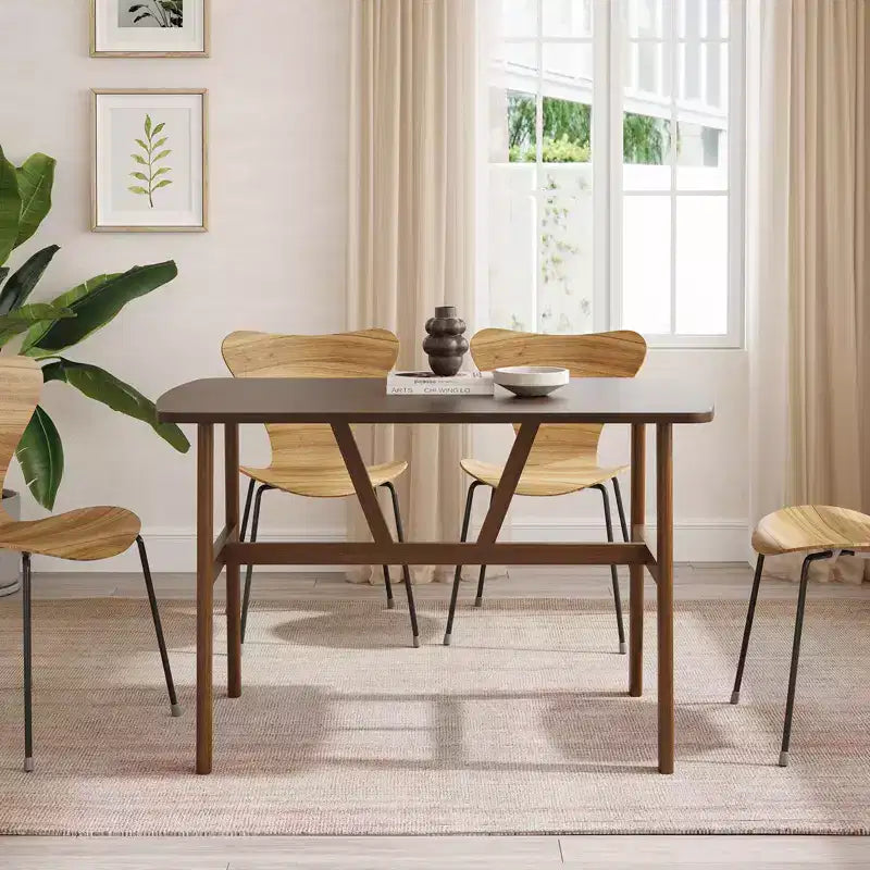 Mesa de comedor de 47" para 4-6 personas, mesa de cocina de madera con marco de metal resistente, nogal oscuro