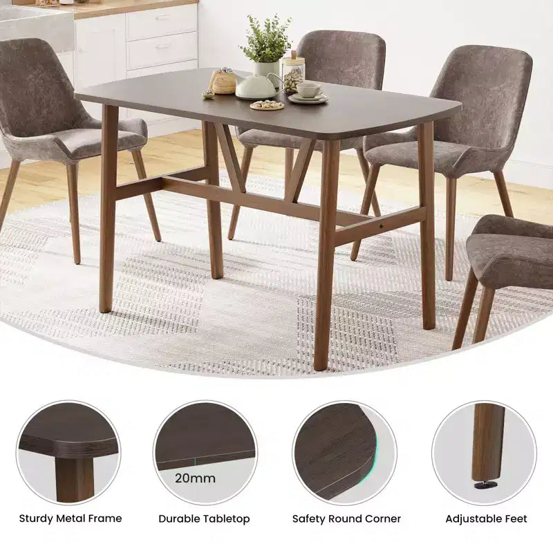 Mesa de comedor de 47" para 4-6 personas, mesa de cocina de madera con marco de metal resistente, nogal oscuro