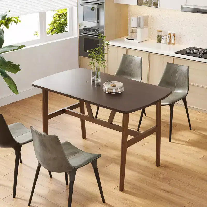 Mesa de comedor de 47" para 4-6 personas, mesa de cocina de madera con marco de metal resistente, nogal oscuro