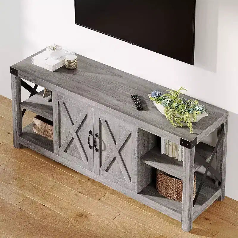 Mueble de TV en forma de X de 60 pulgadas para televisores de 65 pulgadas - Consola multimedia P2 ecológica con estantes ajustables, centro de entretenimiento moderno para sala de estar y dormitorio