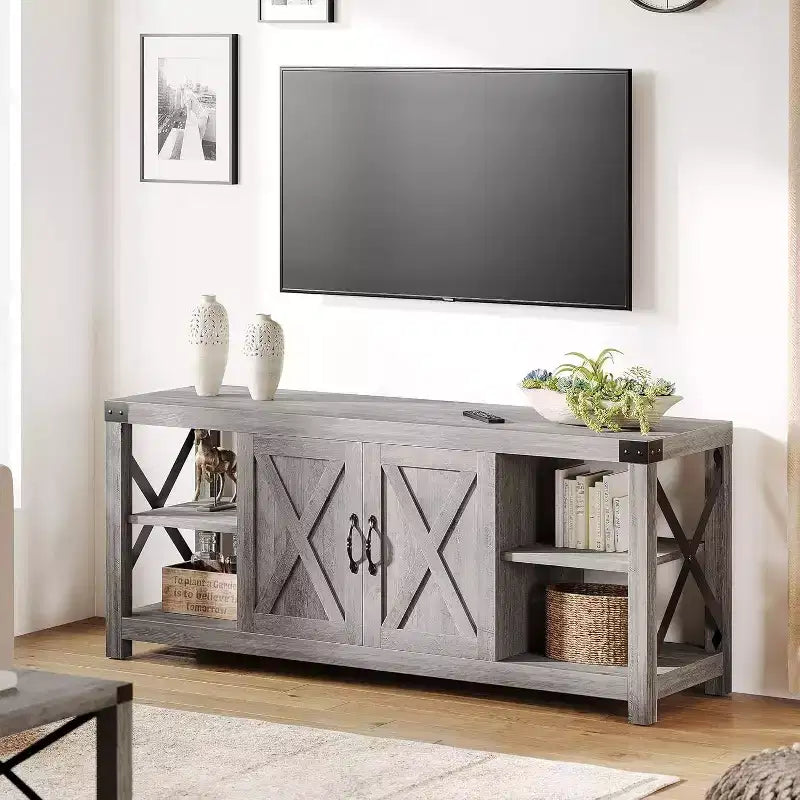 Mueble de TV en forma de X de 60 pulgadas para televisores de 65 pulgadas - Consola multimedia P2 ecológica con estantes ajustables, centro de entretenimiento moderno para sala de estar y dormitorio
