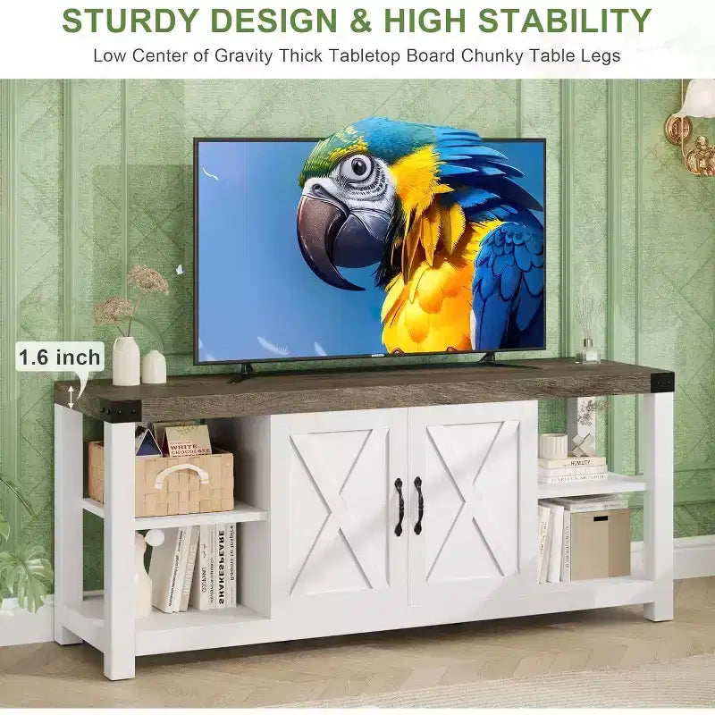 Mueble de TV en forma de X de 60 pulgadas para televisores de 65 pulgadas - Consola multimedia P2 ecológica con estantes ajustables, centro de entretenimiento moderno para sala de estar y dormitorio