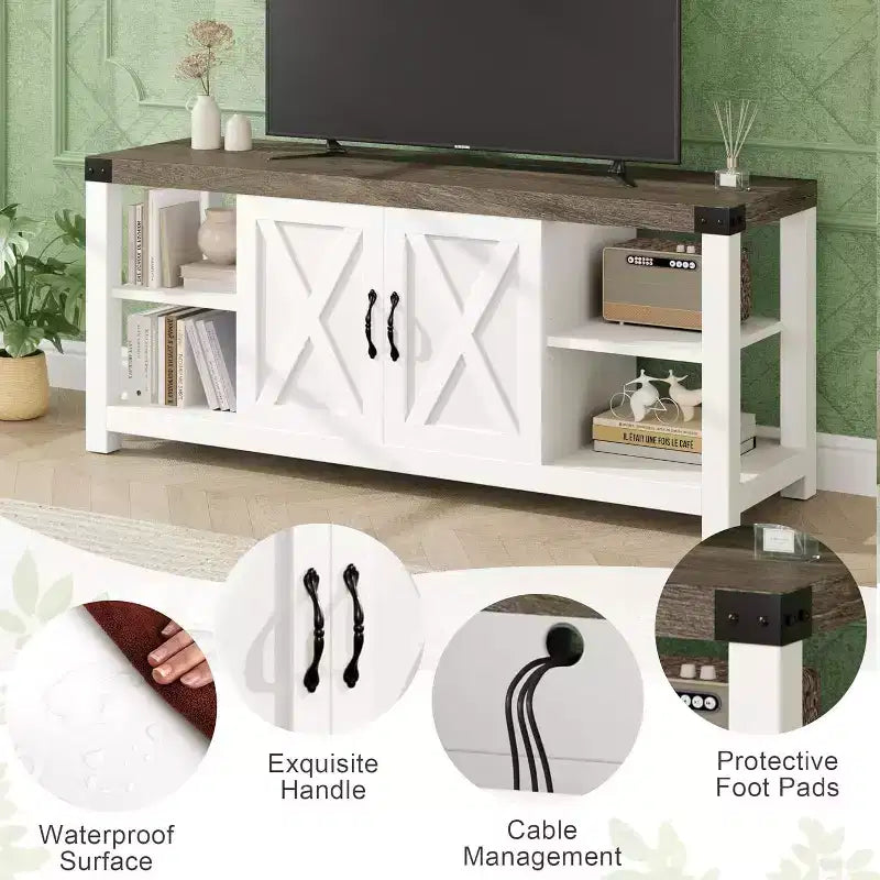 Mueble de TV en forma de X de 60 pulgadas para televisores de 65 pulgadas - Consola multimedia P2 ecológica con estantes ajustables, centro de entretenimiento moderno para sala de estar y dormitorio