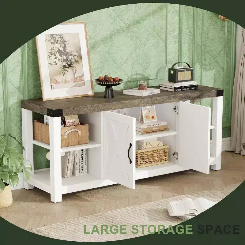 Mueble de TV en forma de X de 60 pulgadas para televisores de 65 pulgadas - Consola multimedia P2 ecológica con estantes ajustables, centro de entretenimiento moderno para sala de estar y dormitorio
