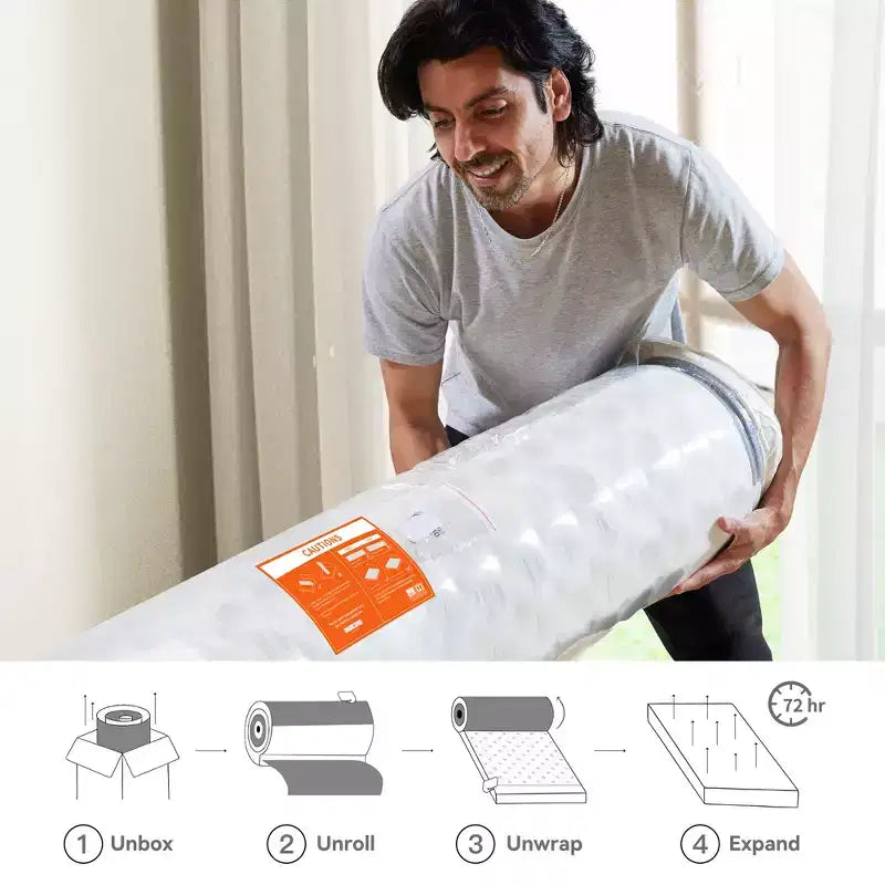 Colchón híbrido, firmeza media, espuma viscoelástica refrescante, cama en una caja