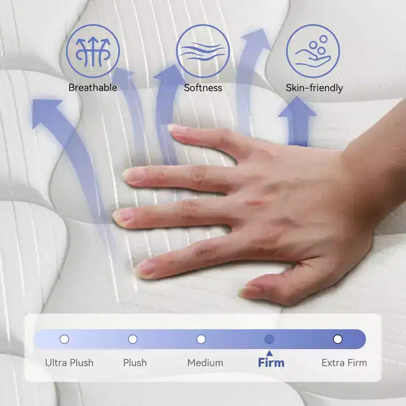 Colchón híbrido, firmeza media, espuma viscoelástica refrescante, cama en una caja