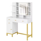 Tocador Blanco con Espejo Iluminado LED y Toma de Corriente, 3 Colores de Iluminación para Dormitorio