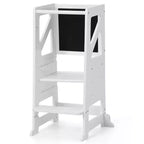 Taburete de madera para niños pequeños, torre de aprendizaje blanca para niños pequeños con pizarra y pizarrón blanco