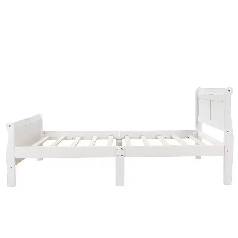 Base de cama de plataforma doble de madera con cabecero, piecero y soporte de listones de madera