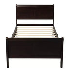 Base de cama de plataforma doble de madera con cabecero, piecero y soporte de listones de madera