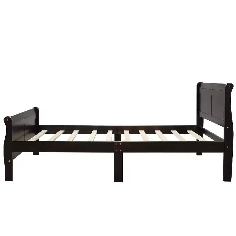 Base de cama de plataforma doble de madera con cabecero, piecero y soporte de listones de madera