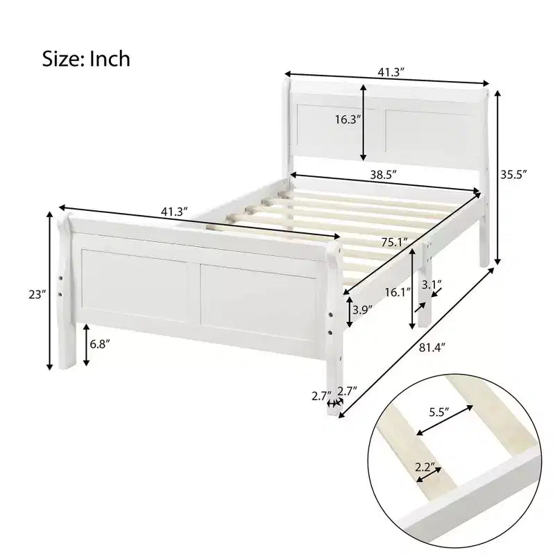 Base de cama de plataforma doble de madera con cabecero, piecero y soporte de listones de madera
