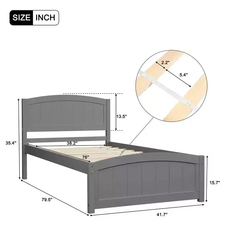 Cama de plataforma doble de madera con cabecero, piecero y soporte de listones de madera, color espresso