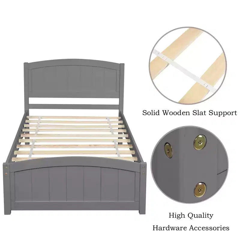 Cama de plataforma doble de madera con cabecero, piecero y soporte de listones de madera, color espresso