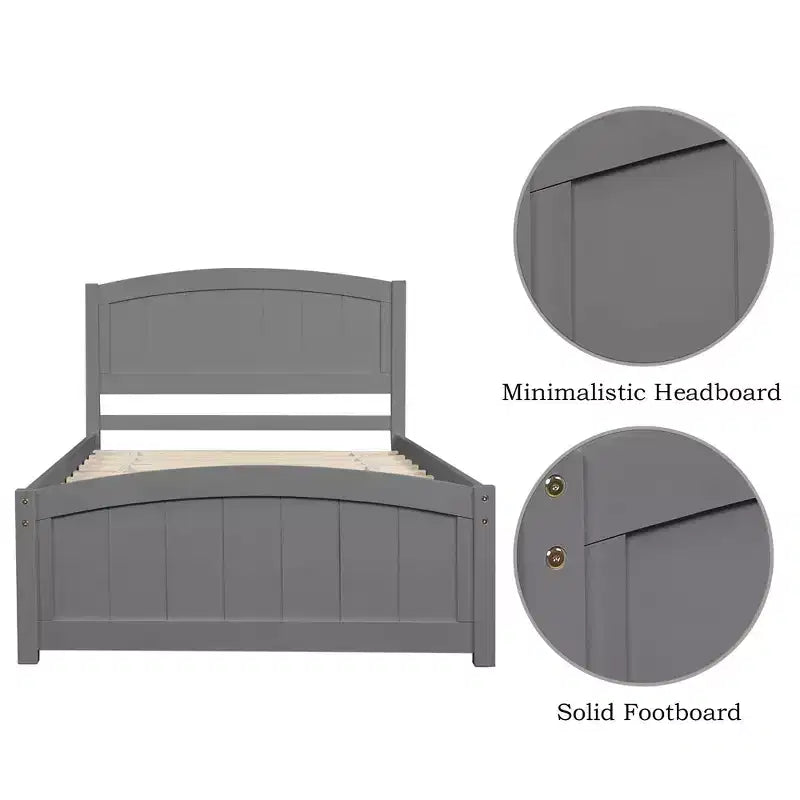 Cama de plataforma doble de madera con cabecero, piecero y soporte de listones de madera, color espresso