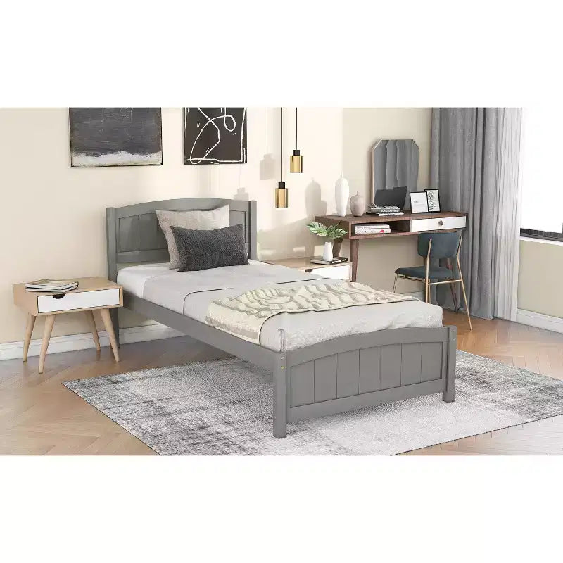 Cama de plataforma doble de madera con cabecero, piecero y soporte de listones de madera, color espresso