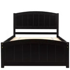 Cama de plataforma doble de madera con cabecero, piecero y soporte de listones de madera, color espresso
