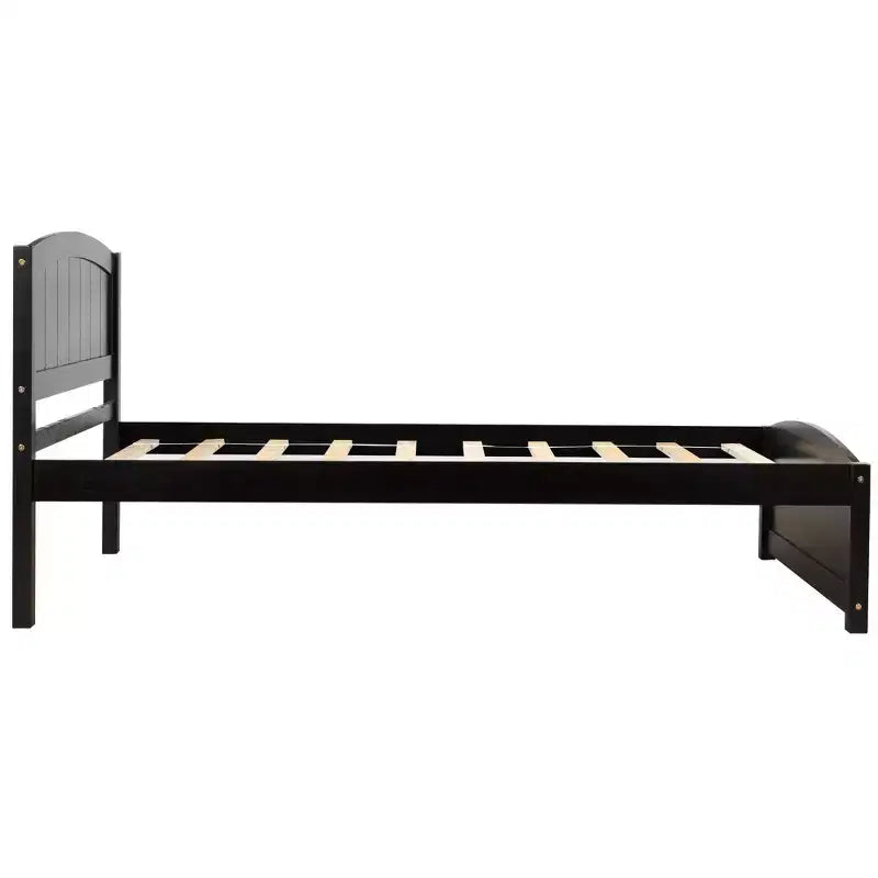 Cama de plataforma doble de madera con cabecero, piecero y soporte de listones de madera, color espresso