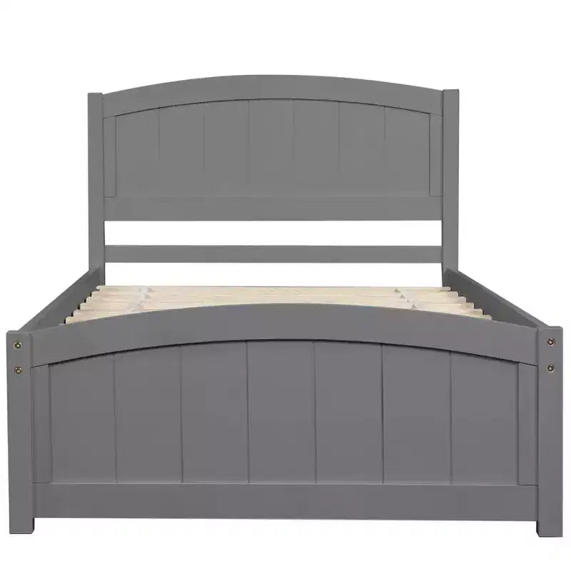 Cama de plataforma doble de madera con cabecero, piecero y soporte de listones de madera, color espresso