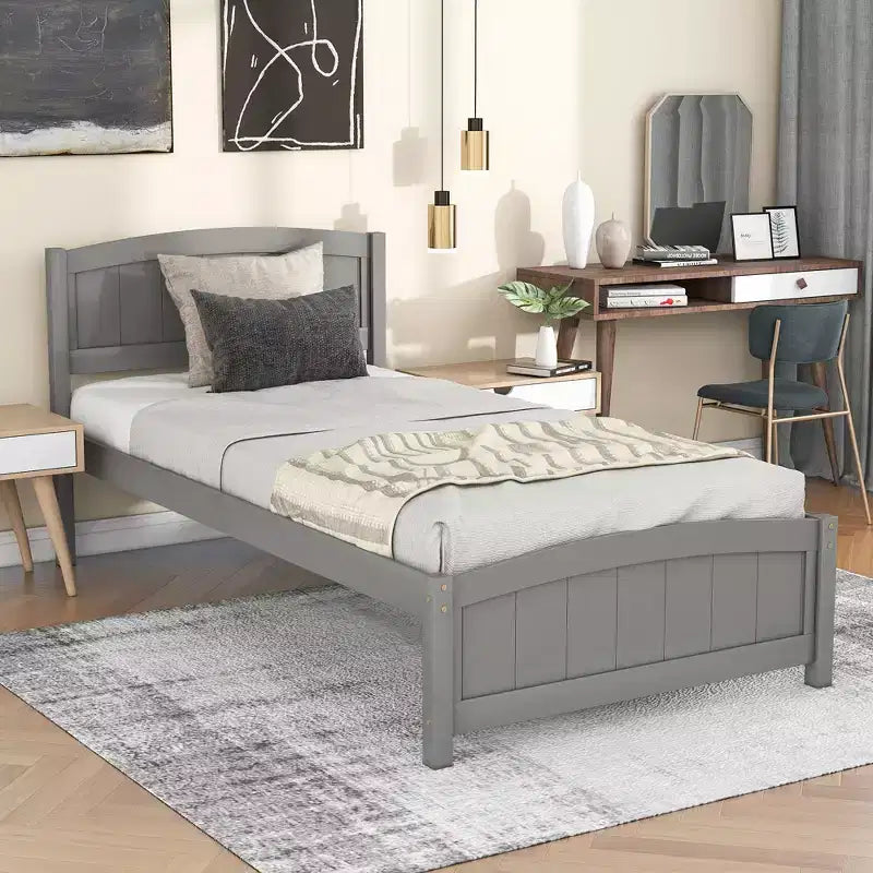 Cama de plataforma doble de madera con cabecero, piecero y soporte de listones de madera, color espresso