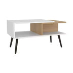 Mesa de centro escandinava con 2 estantes y 4 patas, blanco y roble natural